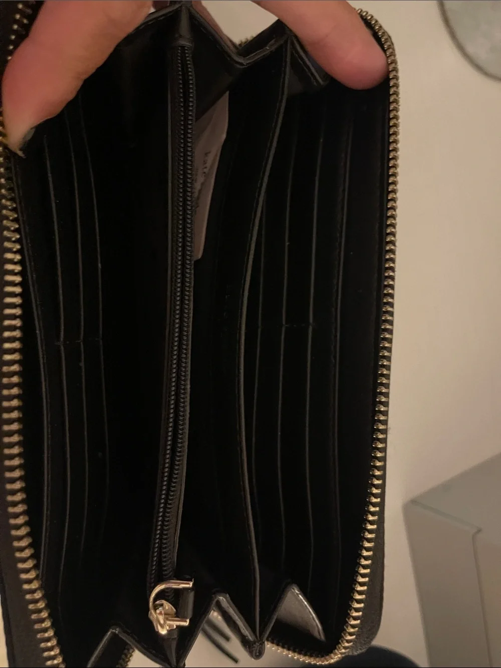 kate spade Black Zip Around Wallet with Gold Accent